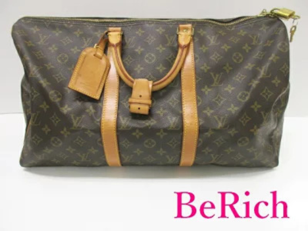 Louis Vuitton Keepall Monogram Boston Bag Brown Leather Handbag Travel